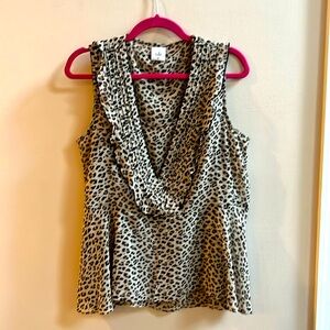 Cabi #3612 2 Piece Flutter Blouse Cheetah Print Size Medium